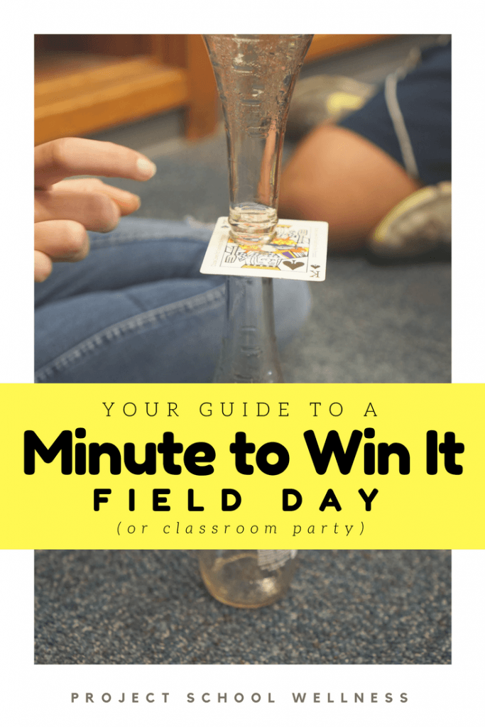 The ultimate teacher guide to a Minute to Win It Field Day (or classroom party)! Check out how Janelle from Project School Wellness organized a Minute to Win It themed end-of-year middle school Field Day. Guide includes links to 20 Minute to Win It games, supply list, and a behind-the-scenes planning guide!