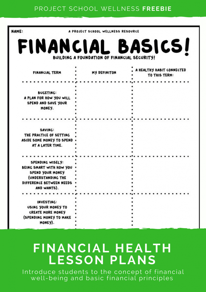 Teach your students about basic financial principles and teach students how to build financial stability! This Project School Wellness freebie is a must have for any middle school teacher! This free low prep lesson plan comes with everything you need - an instruction video, a teaching PowerPoint, detailed directions, answer key with examples, and grading rubrics. This could easily be used as sub lesson plans!